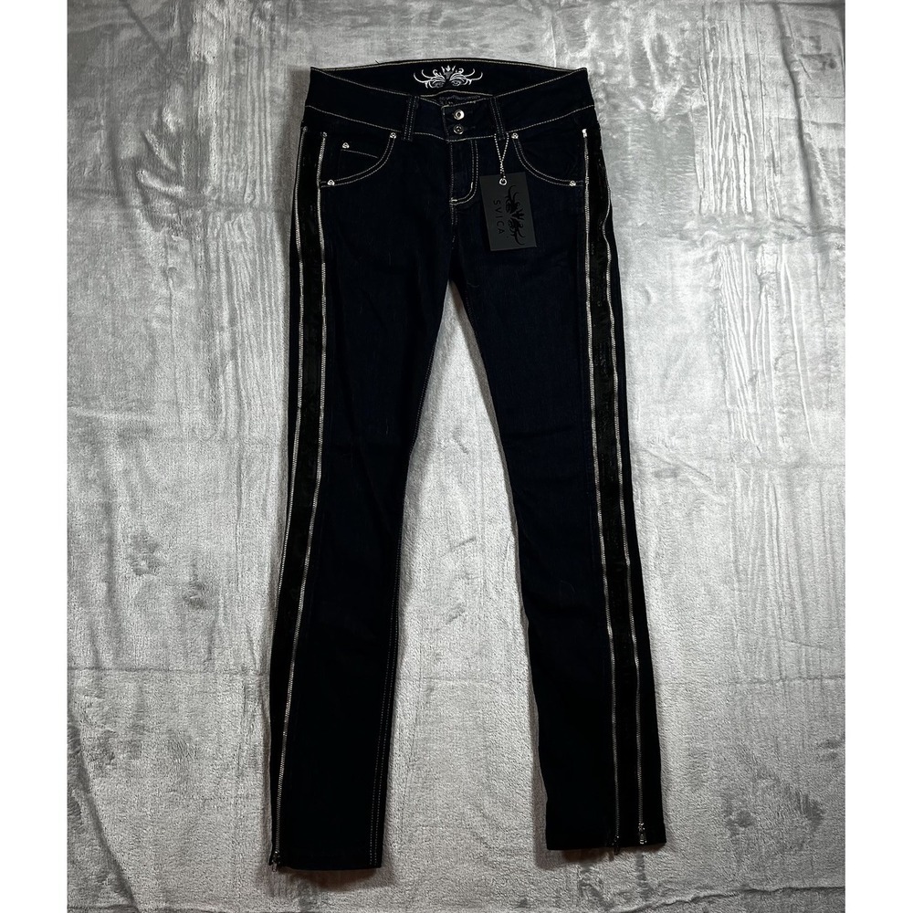 NWT Rare SVICA Jeans Womens 27 Dark Cotton Poly Stretch Skinny Side Zip NWT $280